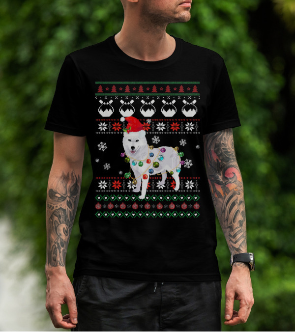 Cute Wolf Santa Hat Christmas Lights T-Shirt