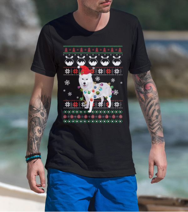 Cute Wolf Santa Hat Christmas Lights T-Shirt