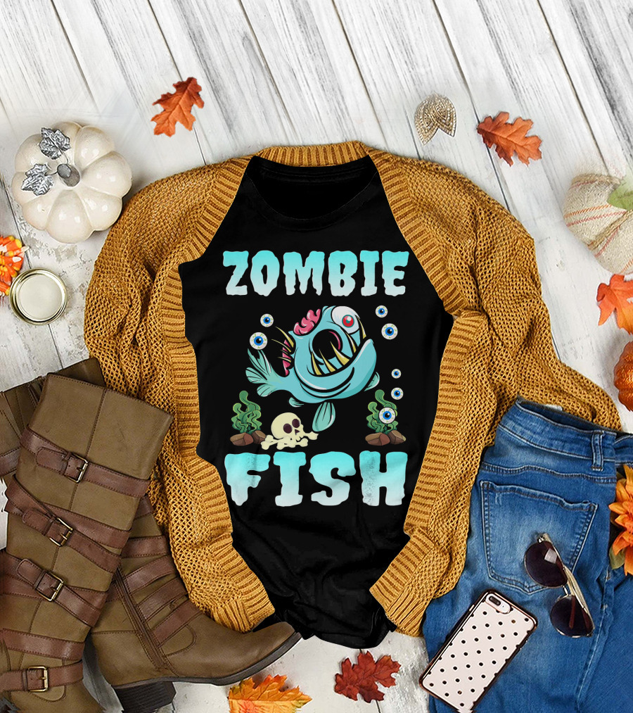 Zombie Piranha Skull Seaweed Eyeballs T-Shirt