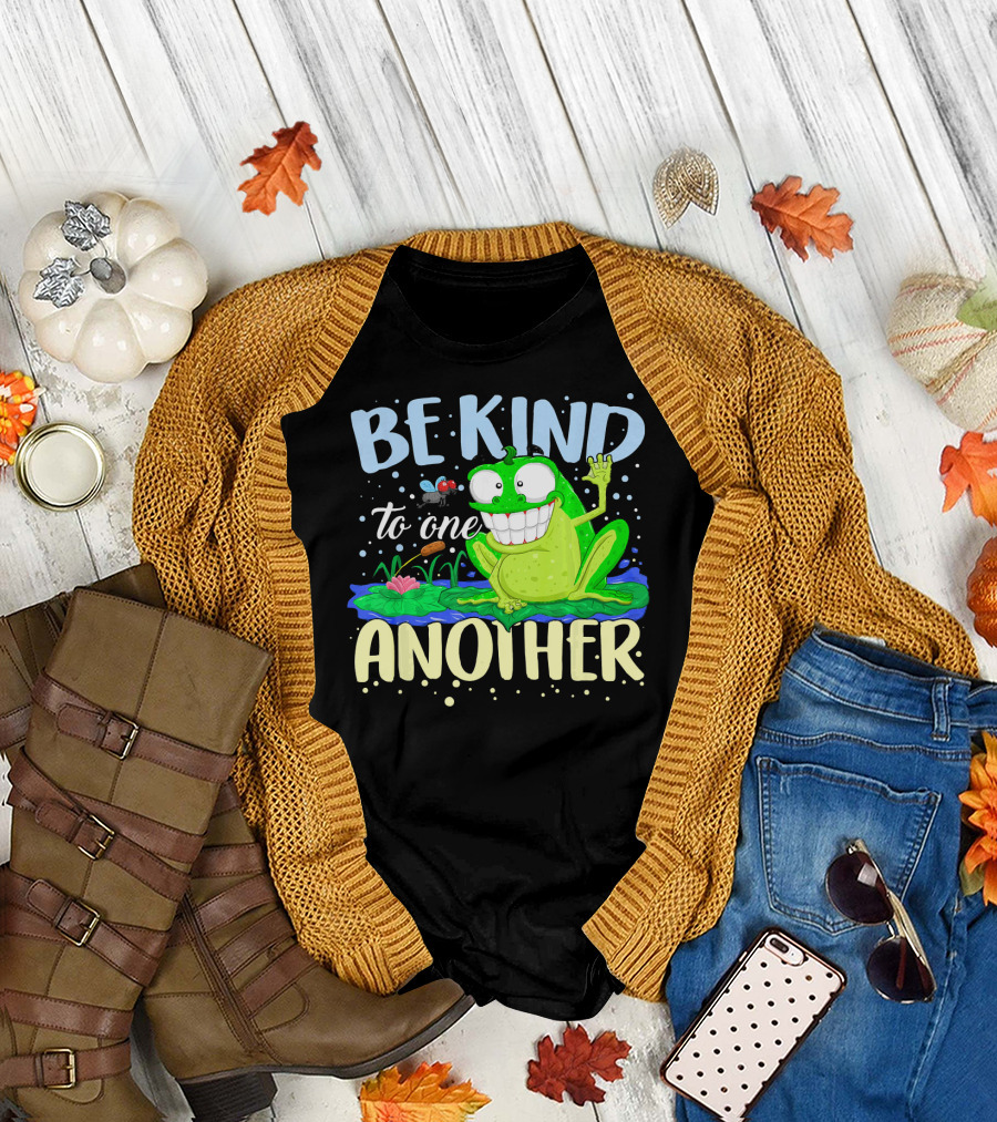 Be Kind To One Another Waving Frog Smiling on Lily Pad T-Shirt