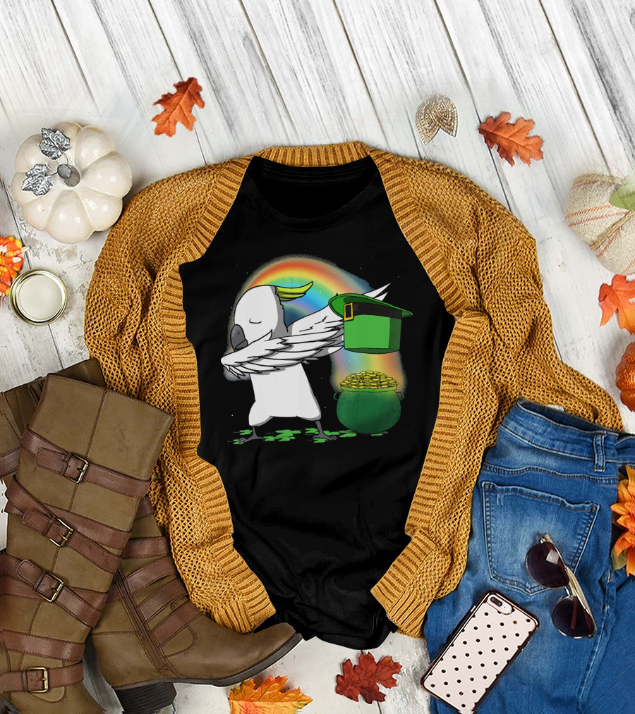 Lucky Dabbing Leprechaun Cockatoo with Rainbow and Gold T-Shirt