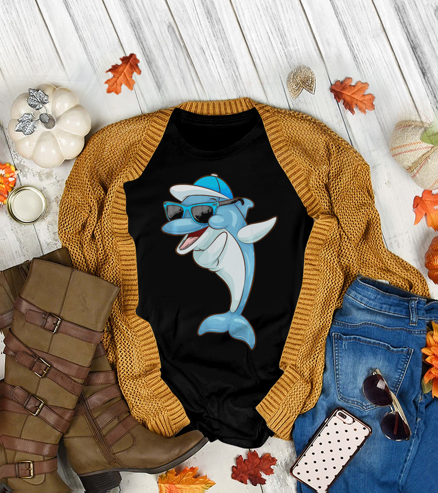 Cool Dabbing Dolphin Funny Hip Hop Porp Sunglasses Hat T-Shirt
