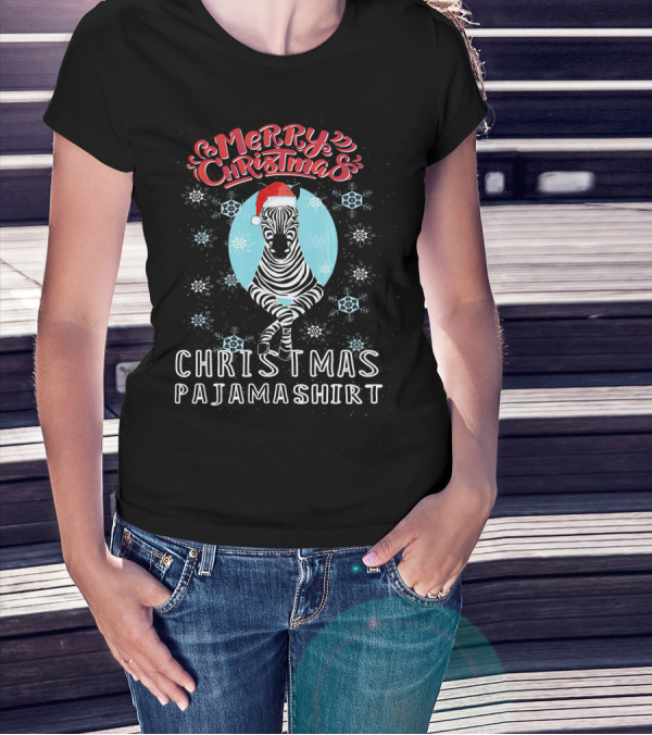 Merry Christmas Zebra Santa Hat Pajama T-Shirt