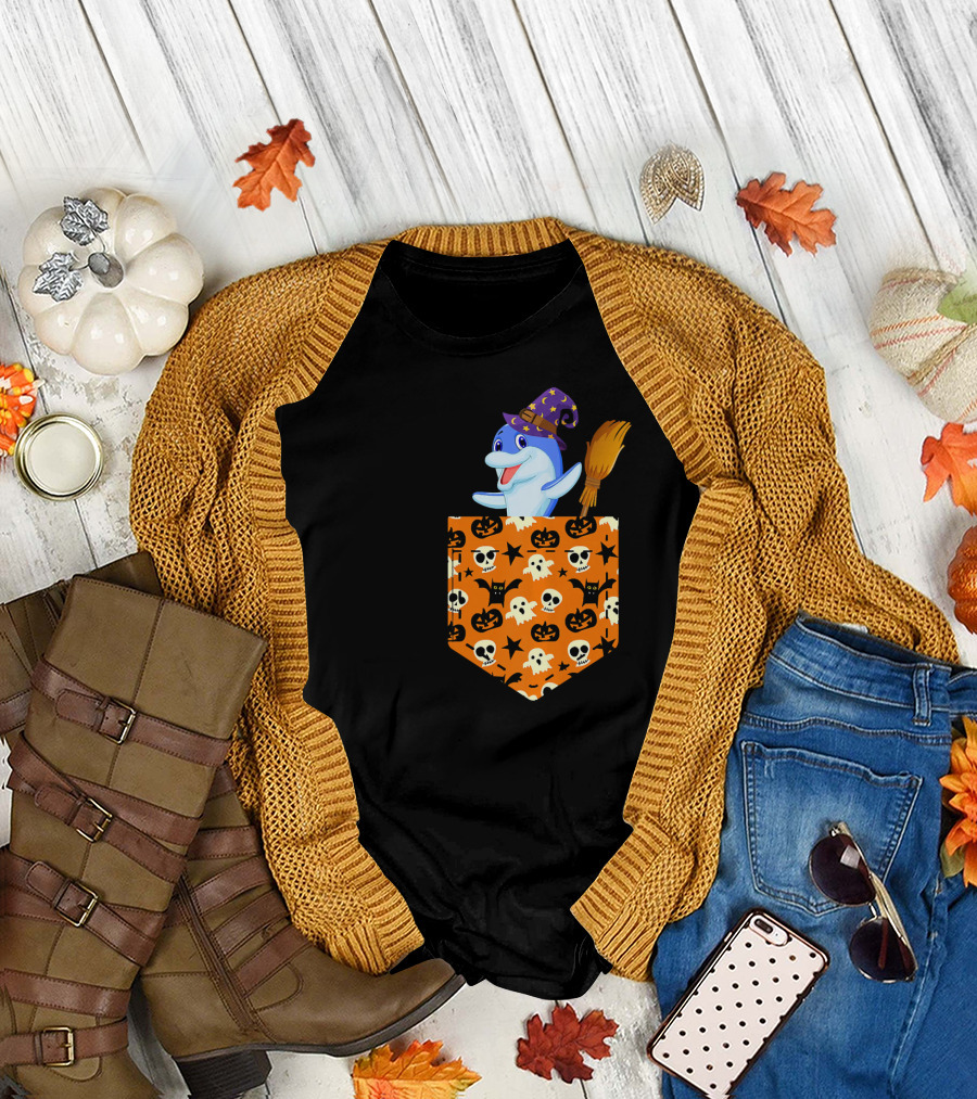 Cute Dolphin Pumpkin Pocket Halloween Costume Iconic T-Shirt