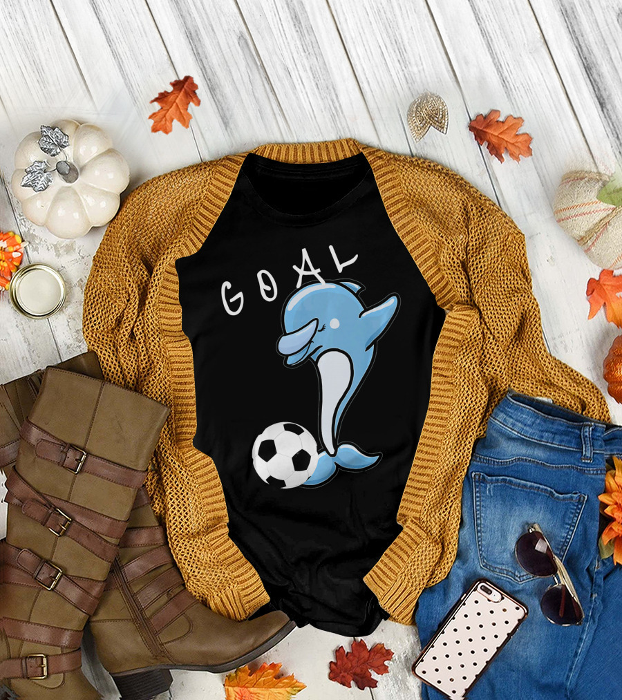 Goal Cute Soccer Dabbing Dolphin T-Shirt