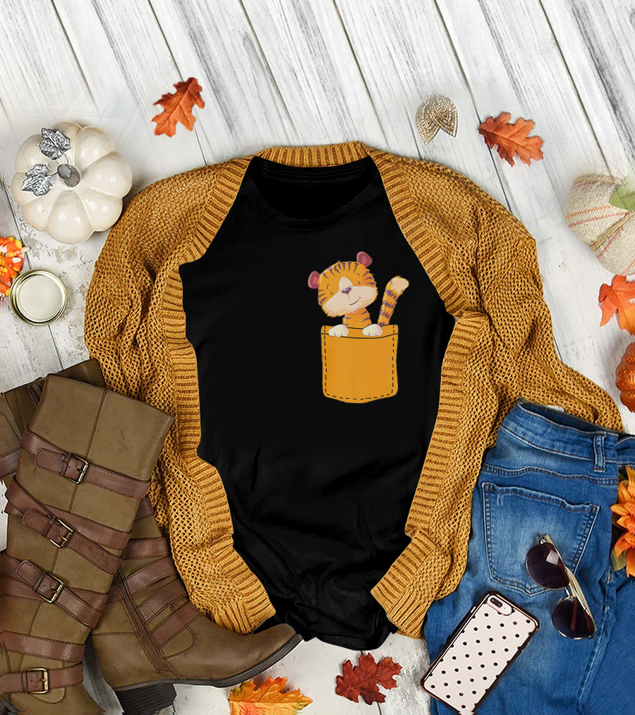 Cute Cartoon Tiger Inside Pocket T-Shirt