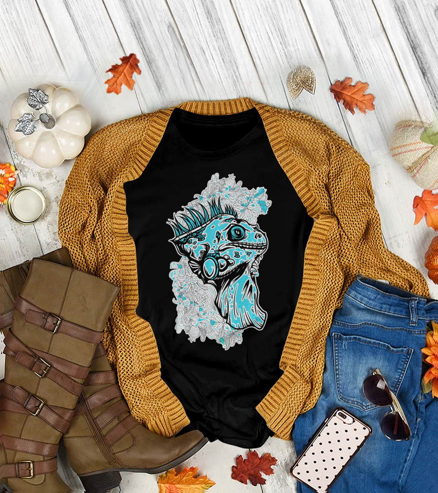 Iguana Lover Artistic Floral T-Shirt