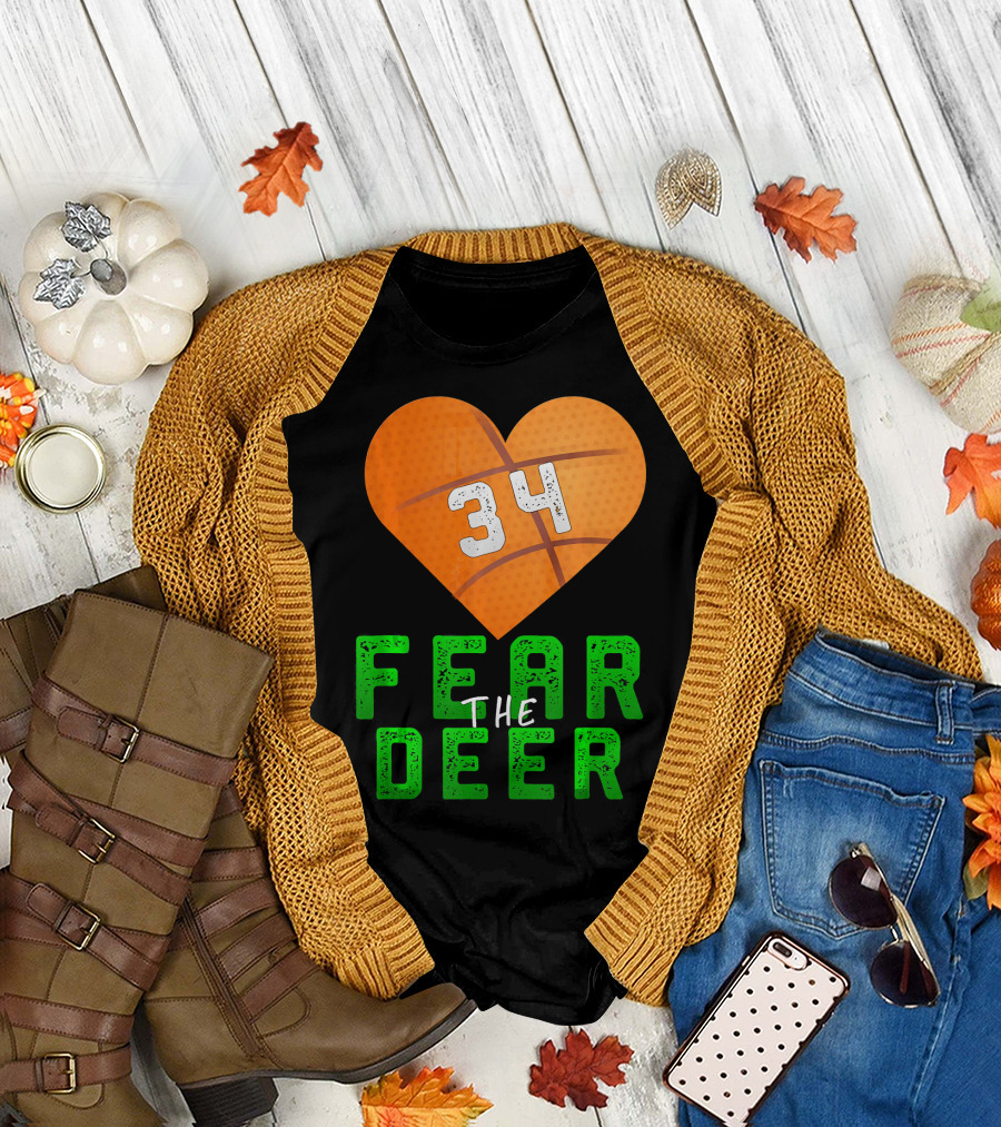 34 Heart Fear The Deer Milwaukee Basketball T-Shirt