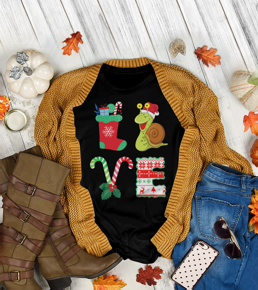 I Love My Santa Hat Snail Christmas Stocking Candy Cane Holiday Fun T-Shirt