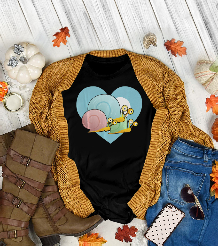 Love Snails Cute Heart Snail Trio on Blue Heart T-Shirt