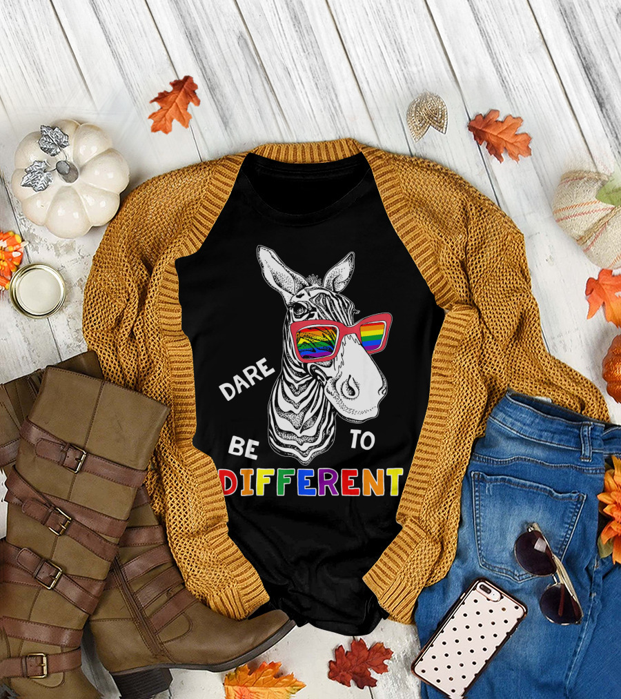 Mens Womens Kids Gay Pride Zebra Dare Be Different T-Shirt