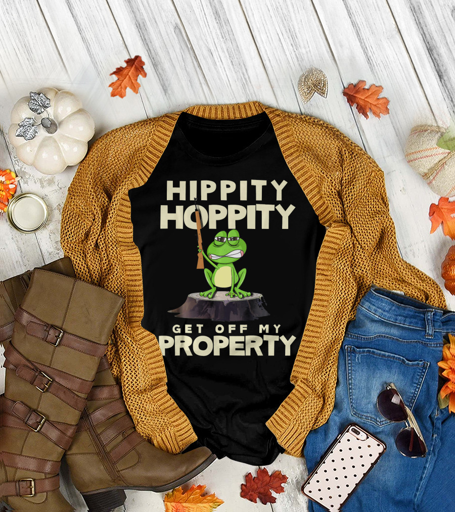 Hippity Hoppity Get Off My Property Frog with Gun Stump T-Shirt