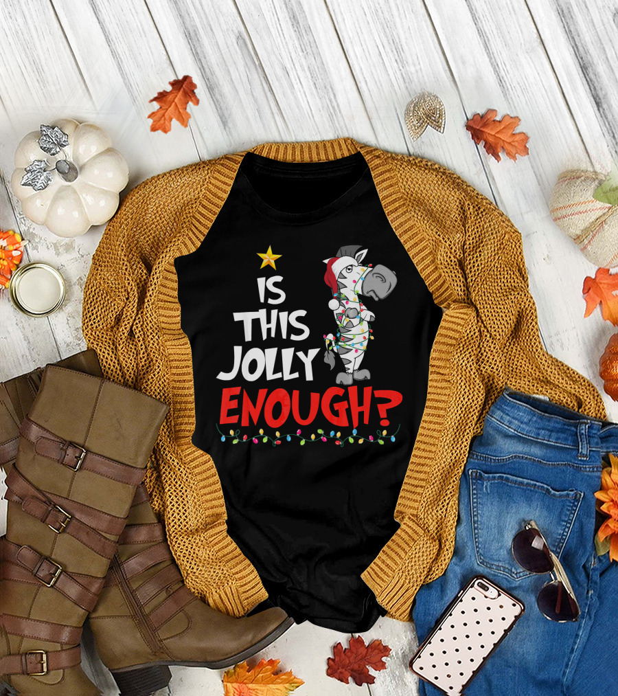 Is This Jolly Enough Zebra Santa Hat Christmas Lights T-Shirt
