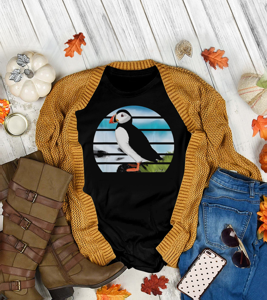 jz.birds Puffin Bird Birding Iconic Stripe Circle T-Shirt
