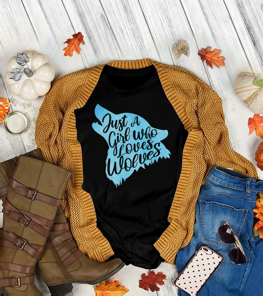 Just a Girl Who Loves Wolves Blue Wolf T-Shirt