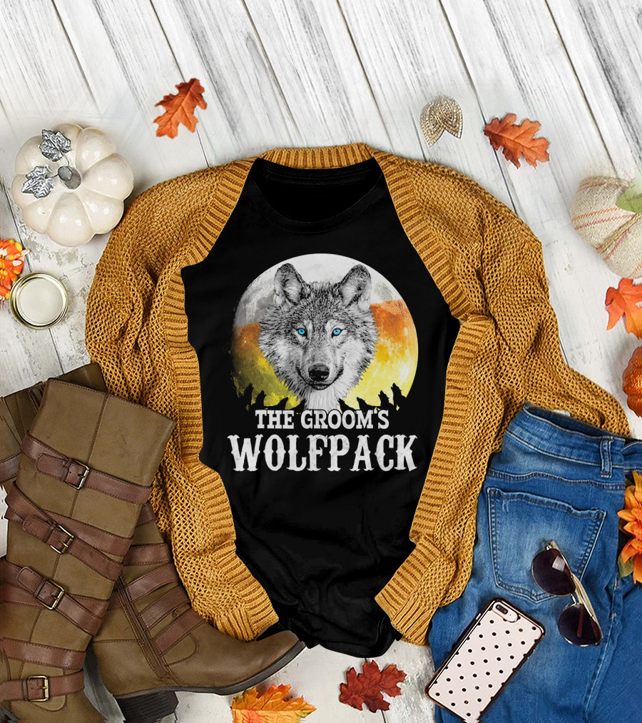 The Groom's Wolfpack Moonlit Bachelor Party Wolf T-Shirt