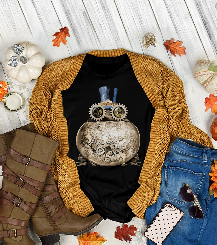 Steampunk Mechanical Gear Frog with Top Hat T-Shirt