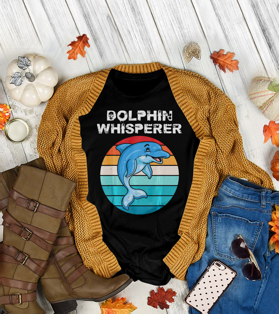 Dolphin Whisperer Retro Sunset Sea Animal Lover T-Shirt
