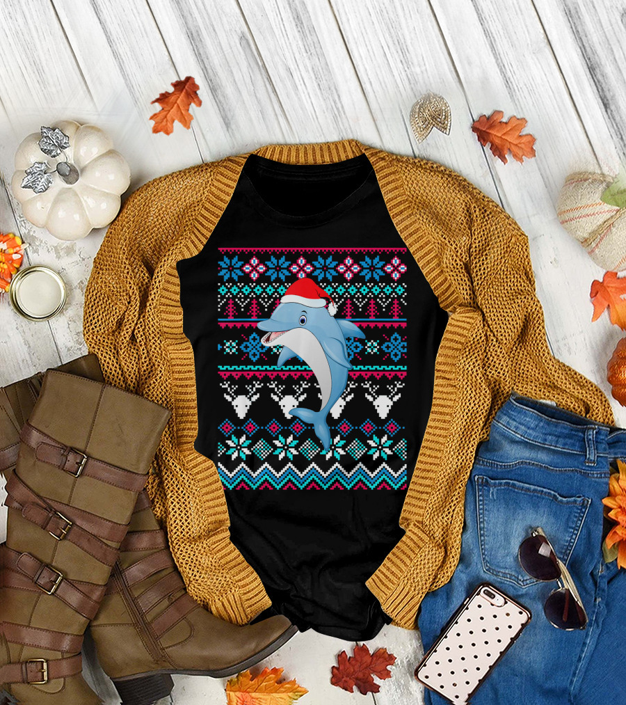 Funny Merry Christmas Dolphin Ugly T-Shirt
