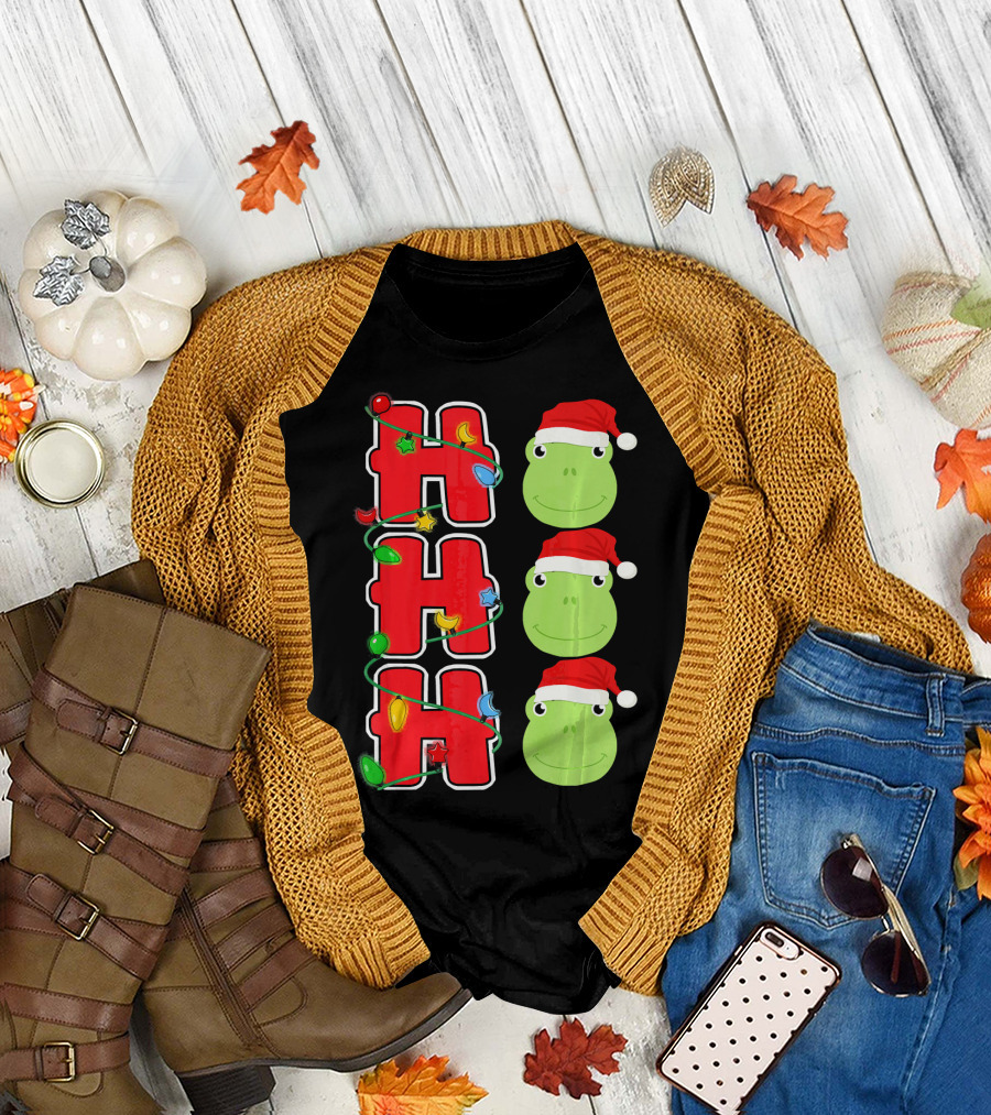 Ho Ho Ho Santa Frog Christmas Lights and Hats T-Shirt