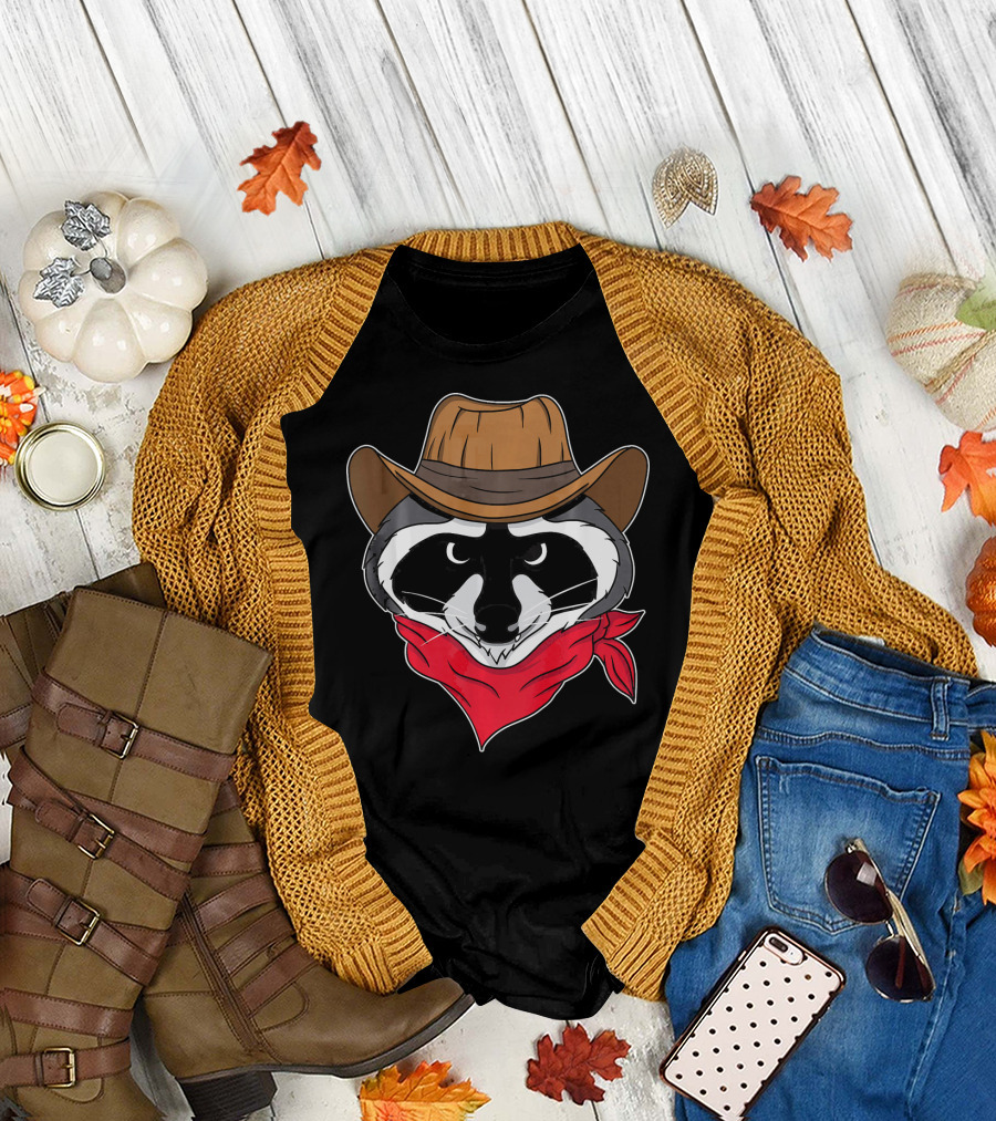 Funny Cowboy Raccoon Western Anim T-Shirt