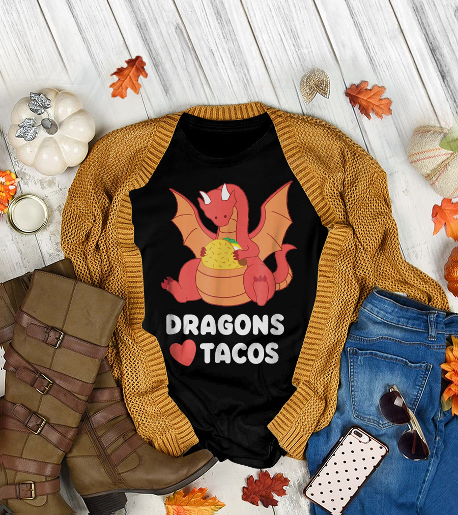 Dragons Love Tacos Adult Kids Drag Red Dragon Hugging Taco T-Shirt