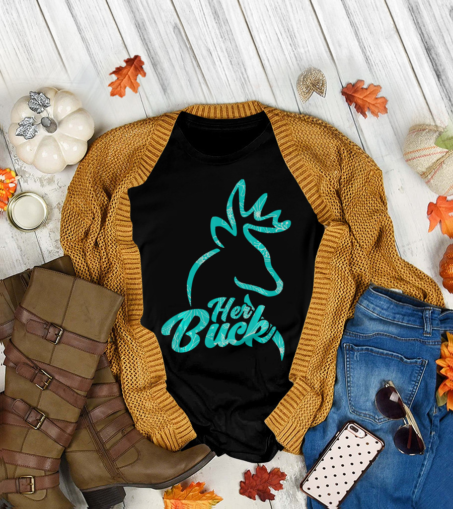 Her Buck Deer Hunting Couple Silhouette T-Shirt