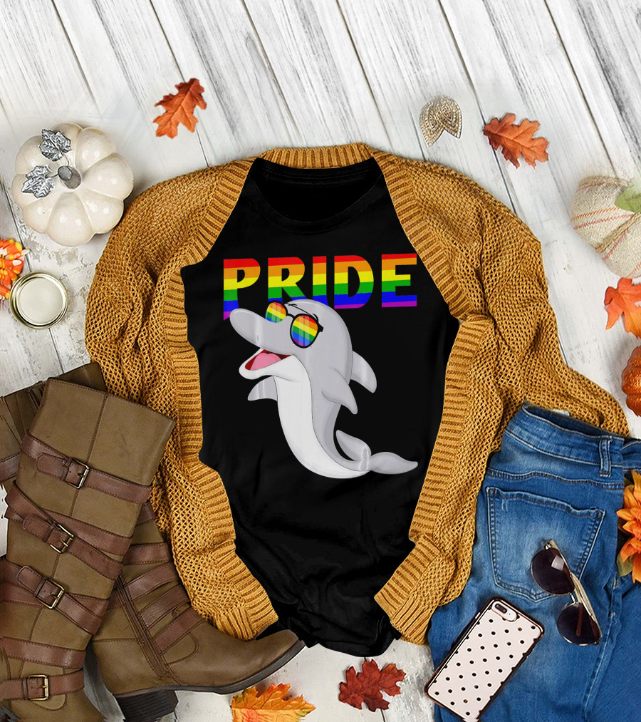 Dolphin Pride Rainbow Flag Sunglasses Gay T-Shirt