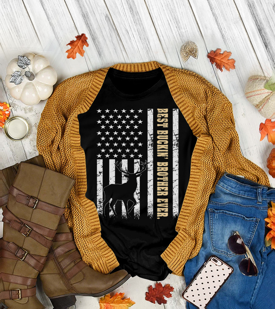 Best Buckin Brother Ever Deer American Flag T-Shirt