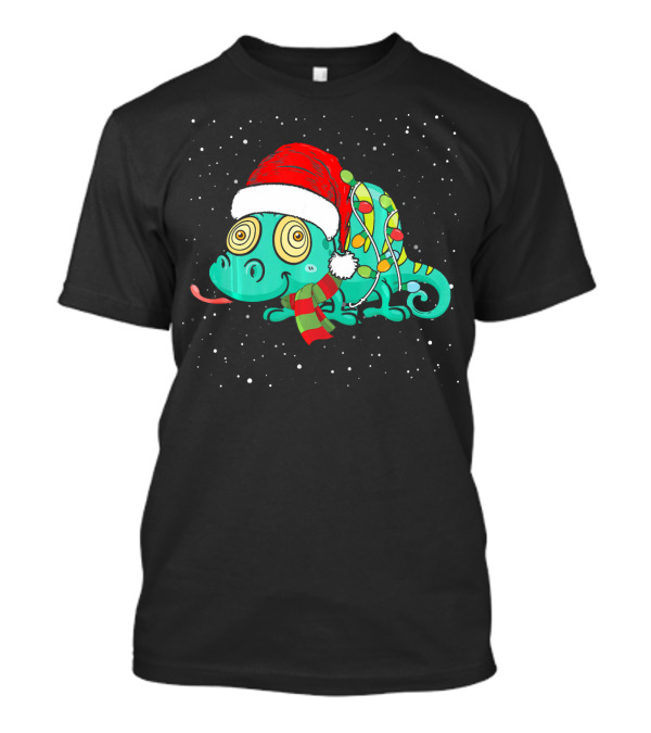 Funny Iguana Christmas Santa Hat With Bright Festive Lights T-Shirt