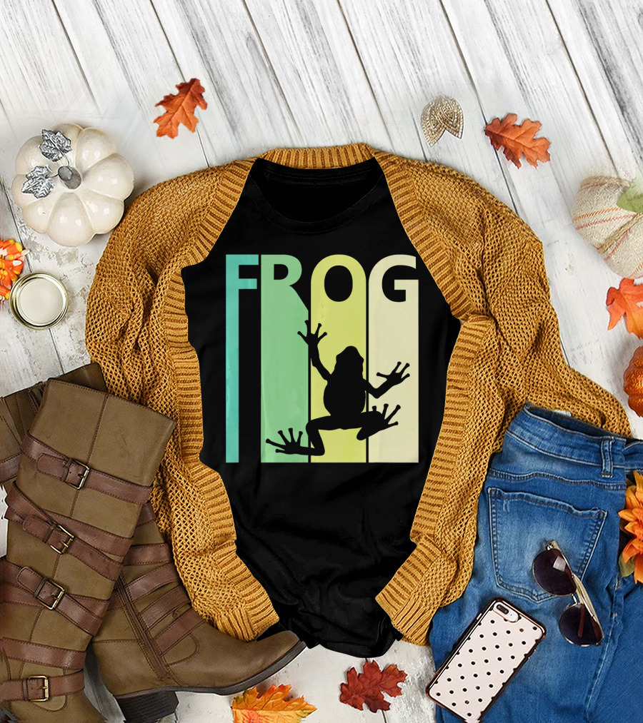 Frog Silhouette Retro Stripes Animal Lover T-Shirt