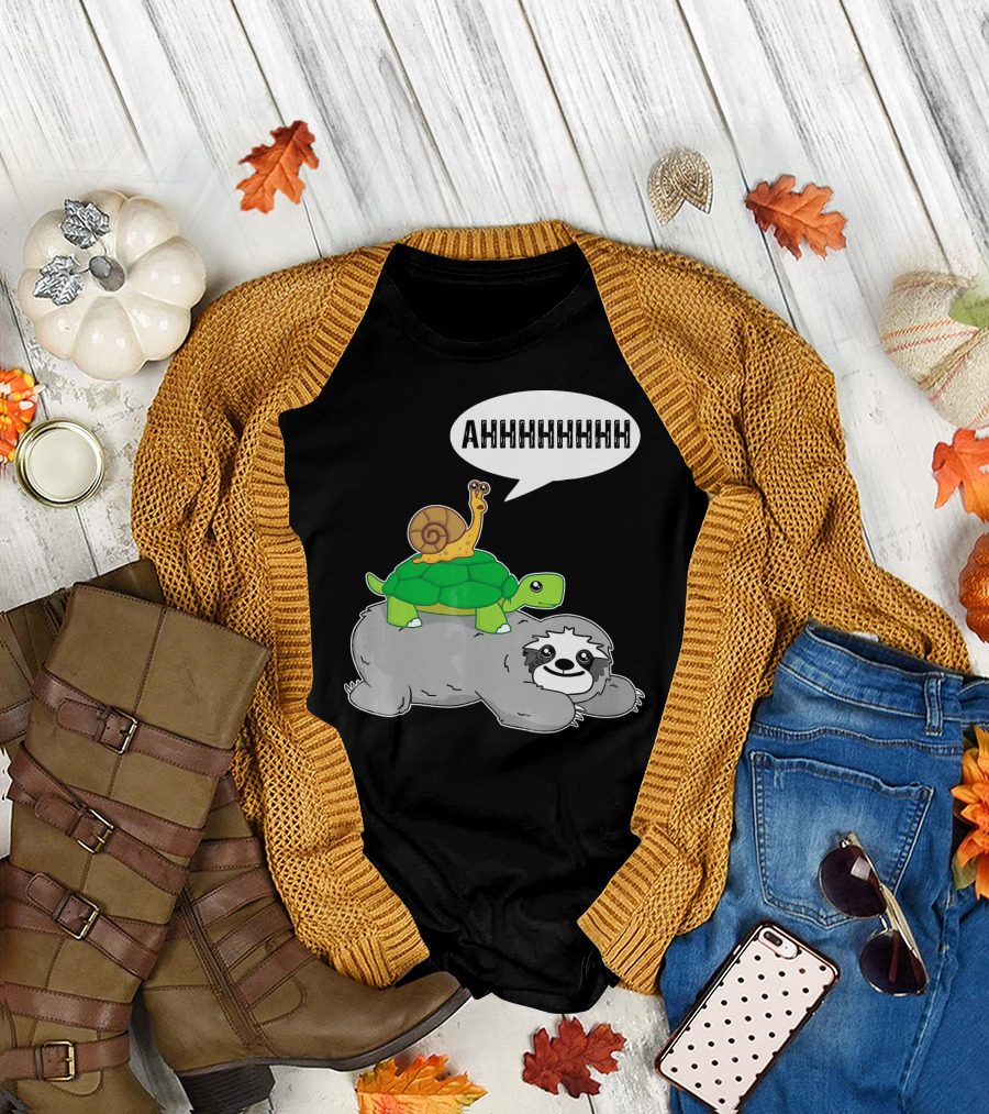 Funny Slow Sloth Riding Turtle Snail AHHHHHHHHH T-Shirt