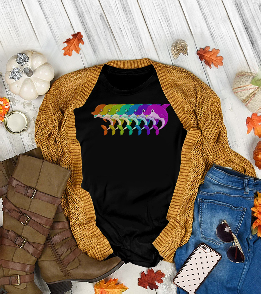 Cute Rainbow Dolphins Funny Dolphins T-Shirt