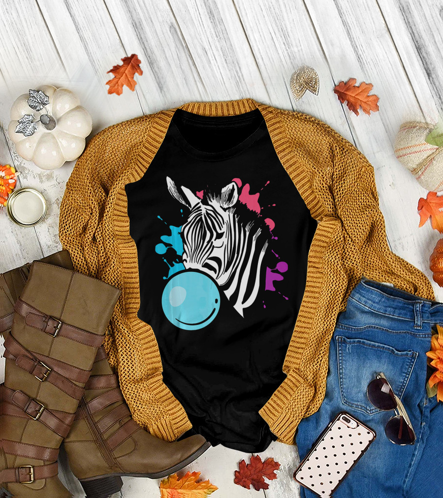 Funny Cool Bubble Gum Zebra Paint Splash T-Shirt