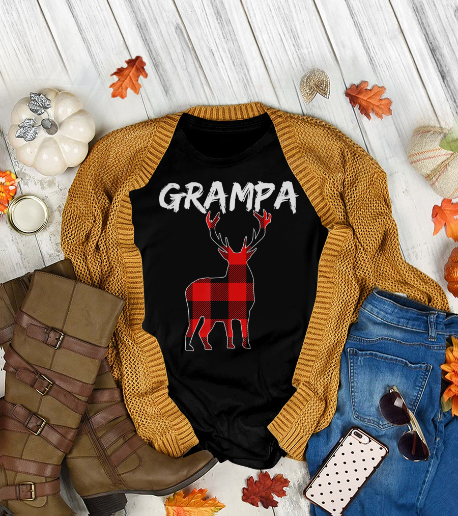 Grampa Plaid Deer Family T-Shirt