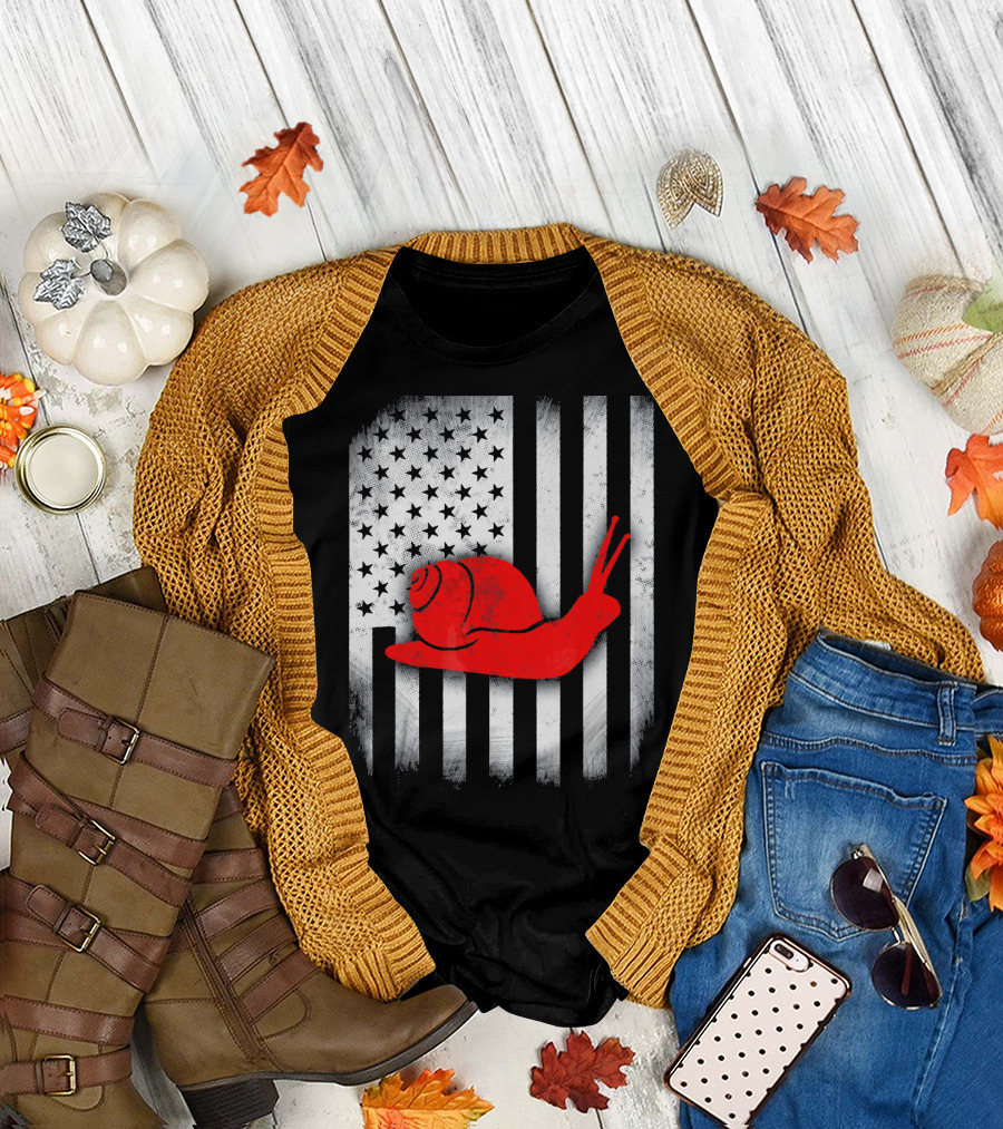 Snail USA Flag Stars Stripes T-Shirt