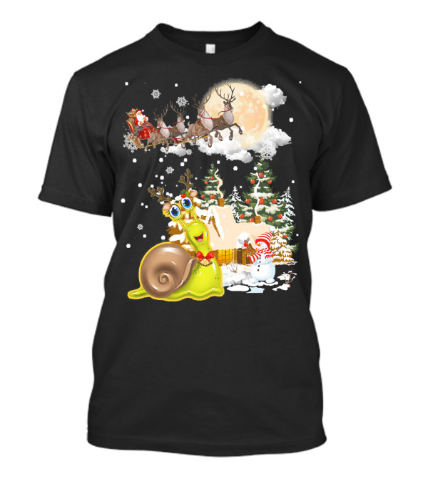 Snail Comes To Town Christmas Santa And Reindeer Ride T-Shirt