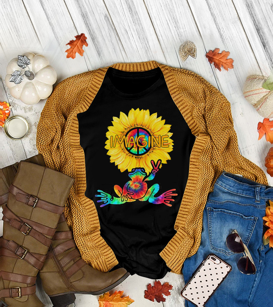 Imagine Sunflower Peace Sign Tie-Dye Frog T-Shirt