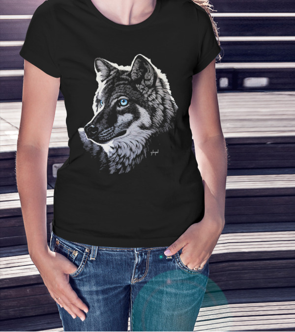 Schim Schimmel Original Artwork Blue Eyed Wolf T-Shirt
