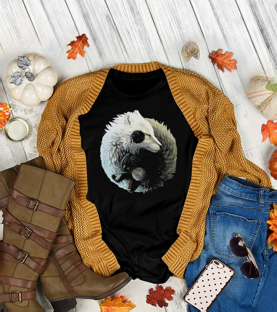 Dreaming Yin Yang Dragon Wolf Harmony T-Shirt