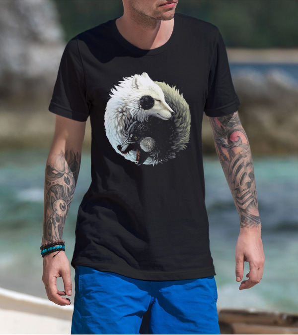 Dreaming Yin Yang Dragon Wolf Harmony T-Shirt