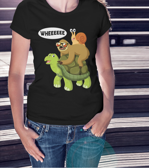 Sloth, Turtle, Snail Piggyback Ride Adventure Wheeeee T-Shirt