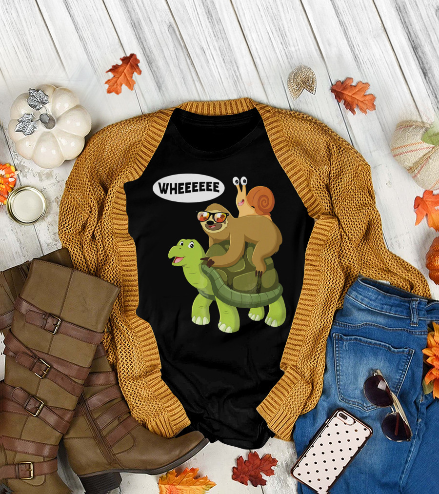 Sloth, Turtle, Snail Piggyback Ride Adventure Wheeeee T-Shirt