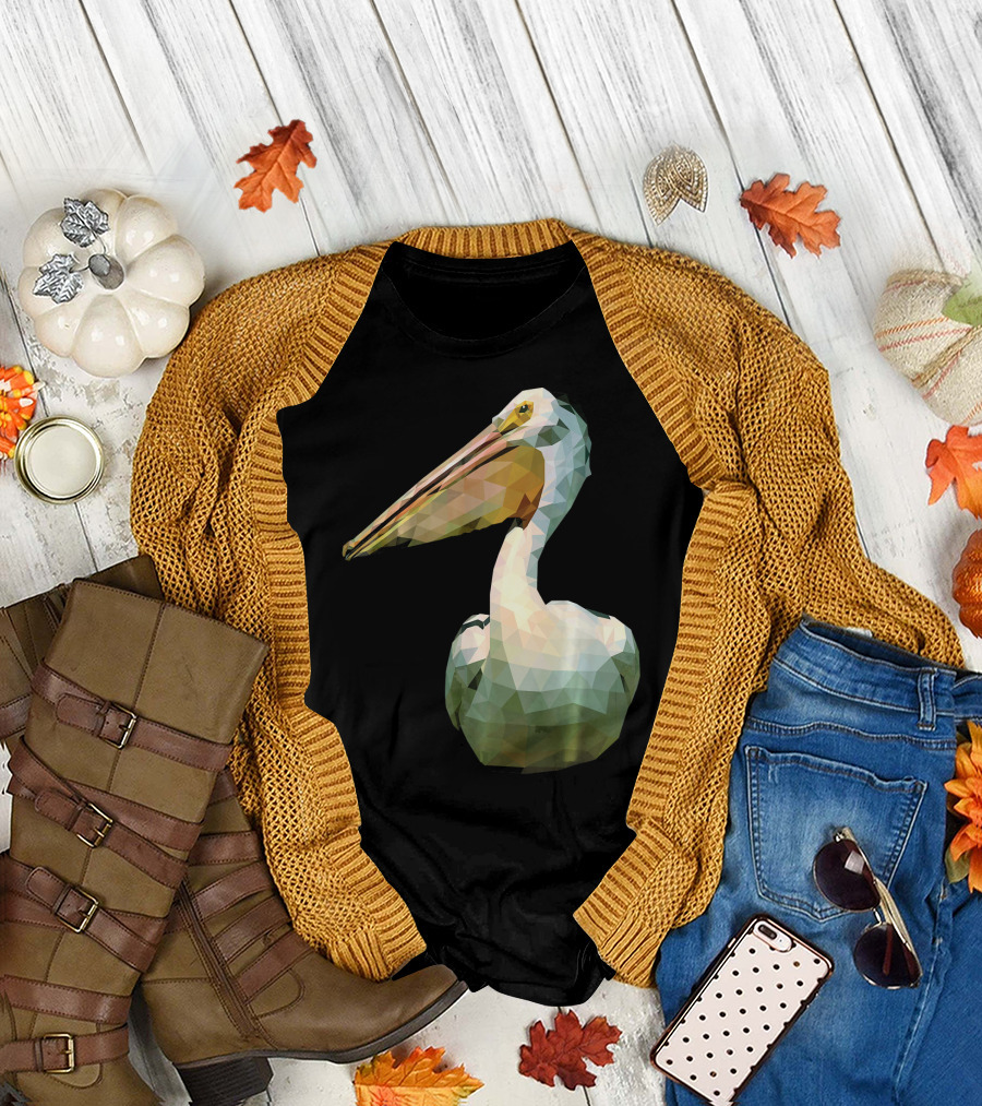 Pelican Polygonal Bird White Pe T-Shirt