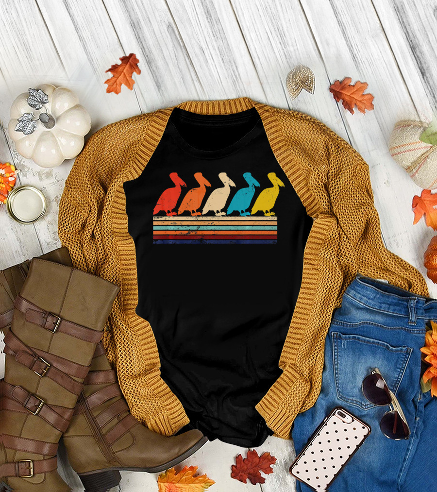 Pelican Retro Vintage 70s 80s Colorful Stripes T-Shirt