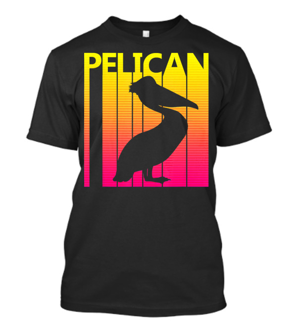 Pelican Silhouette Against Vibrant Sunset Stripes T-Shirt