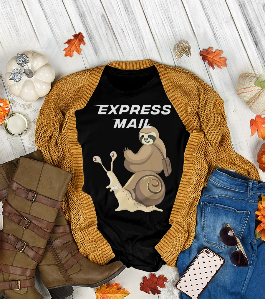 Express Mail Sloth Postman Riding Snail T-Shirt