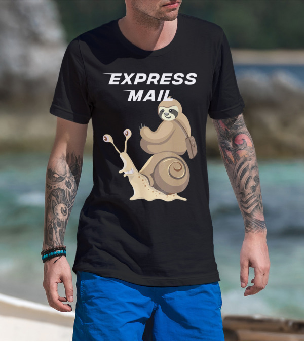 Express Mail Sloth Postman Riding Snail T-Shirt