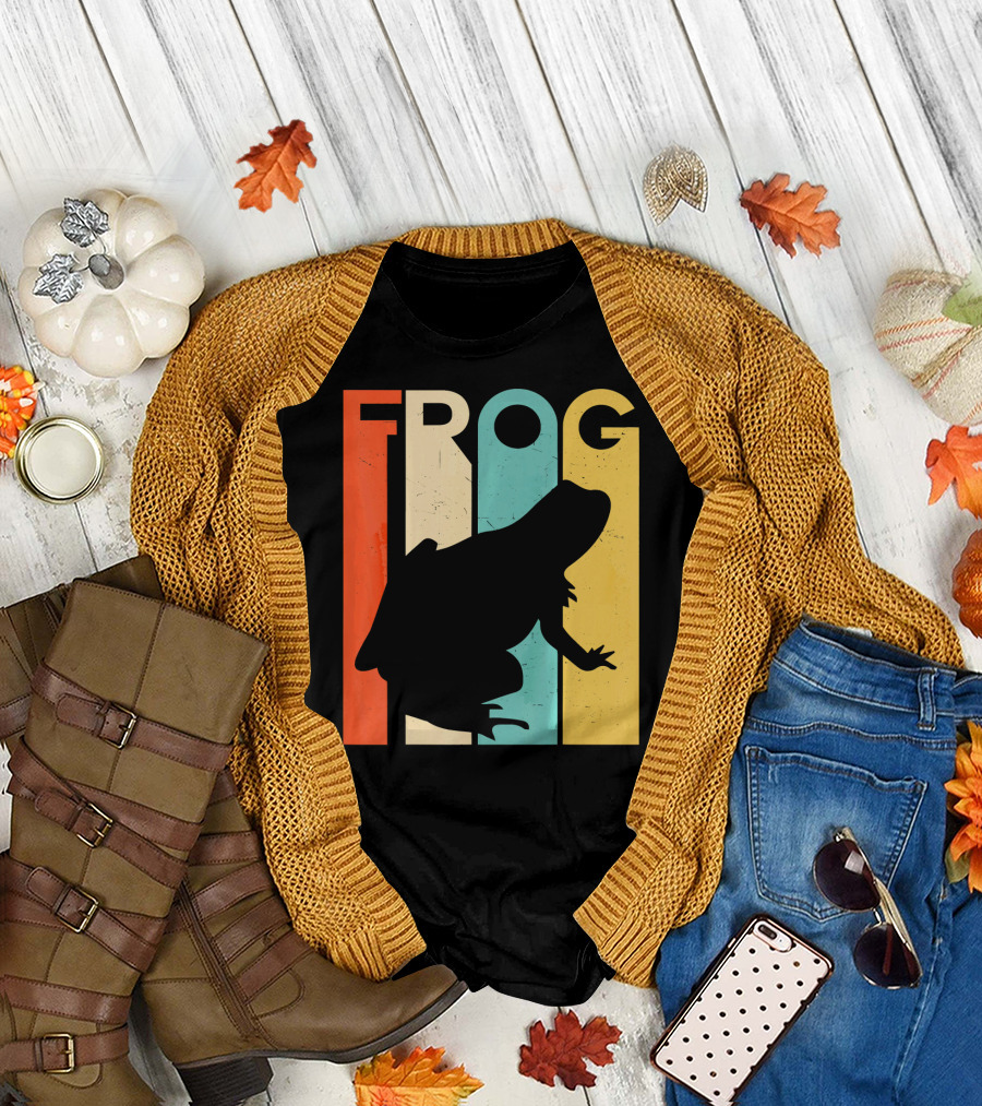 Retro Vintage Frog Lover Silhouette Multicolor T-Shirt