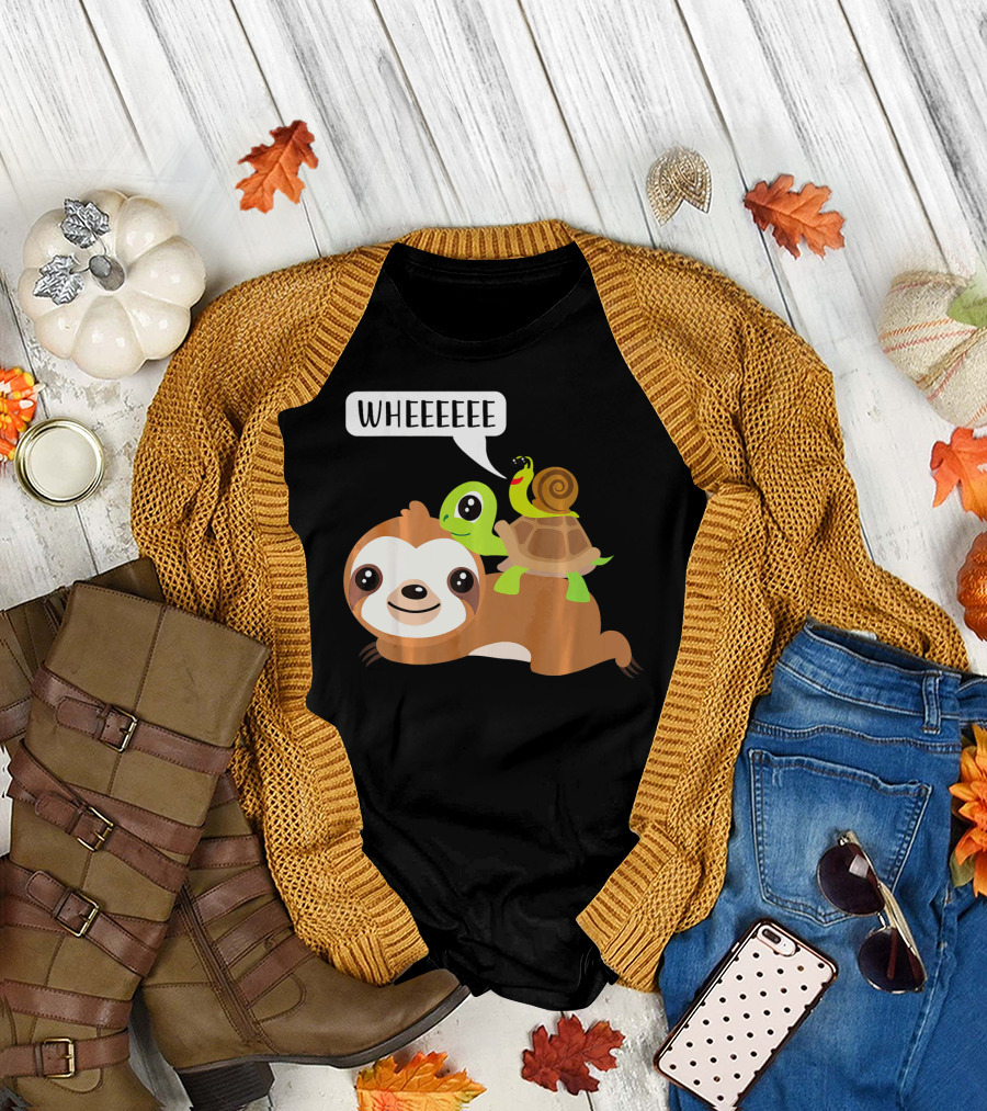 Wheeeeee Sloth Turtle Snail Funny Sloth T-Shirt